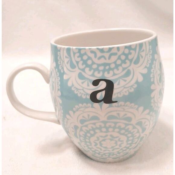 Anthropologie Homegrown Cup Light Blue Paisely Letter A Initial Tea Coffee Mug - Picture 3 of 8
